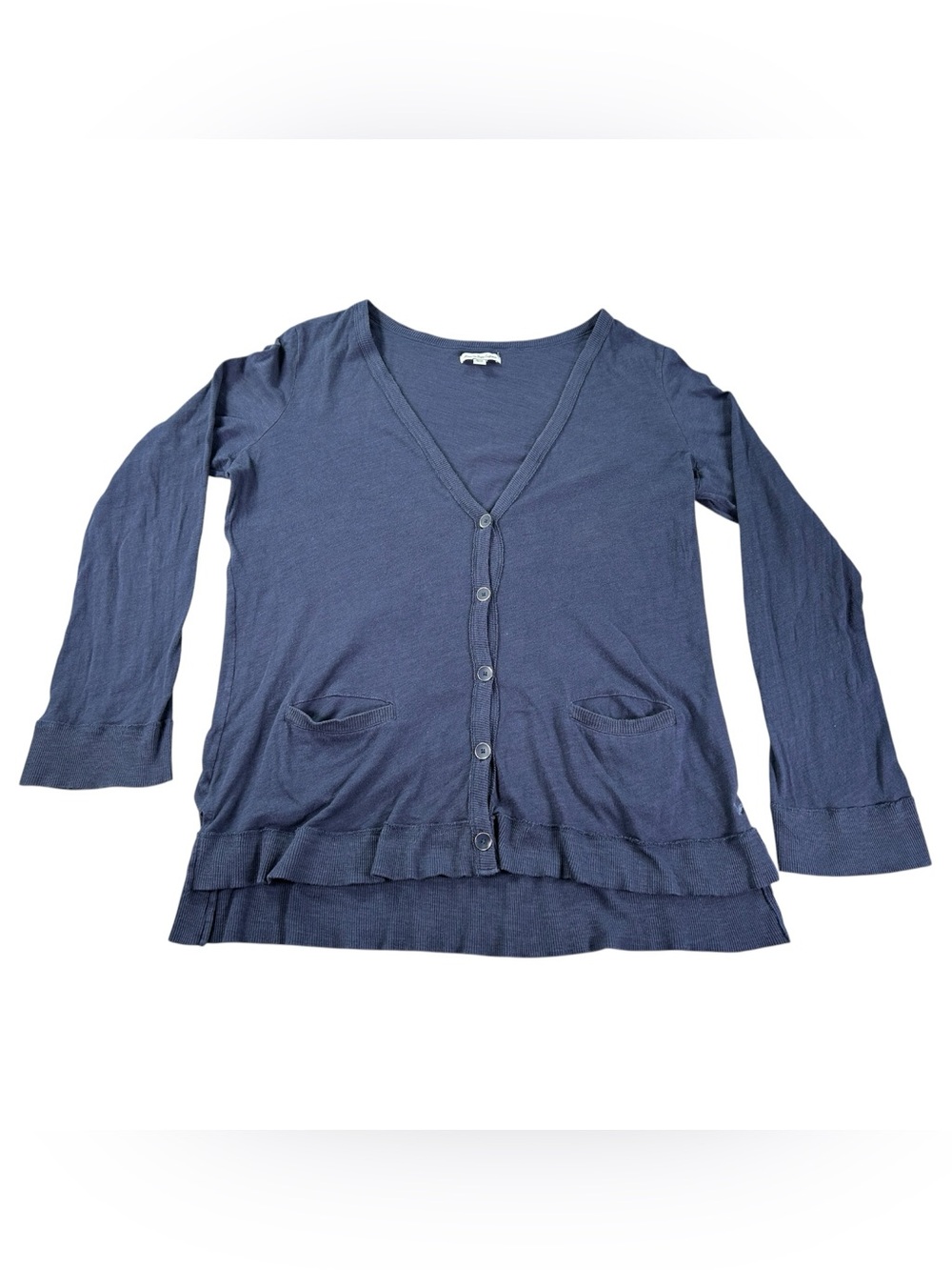 American Eagle Ruffle Hem Cardigan Women’s XL Navy Blue Button Front Cotton 2013